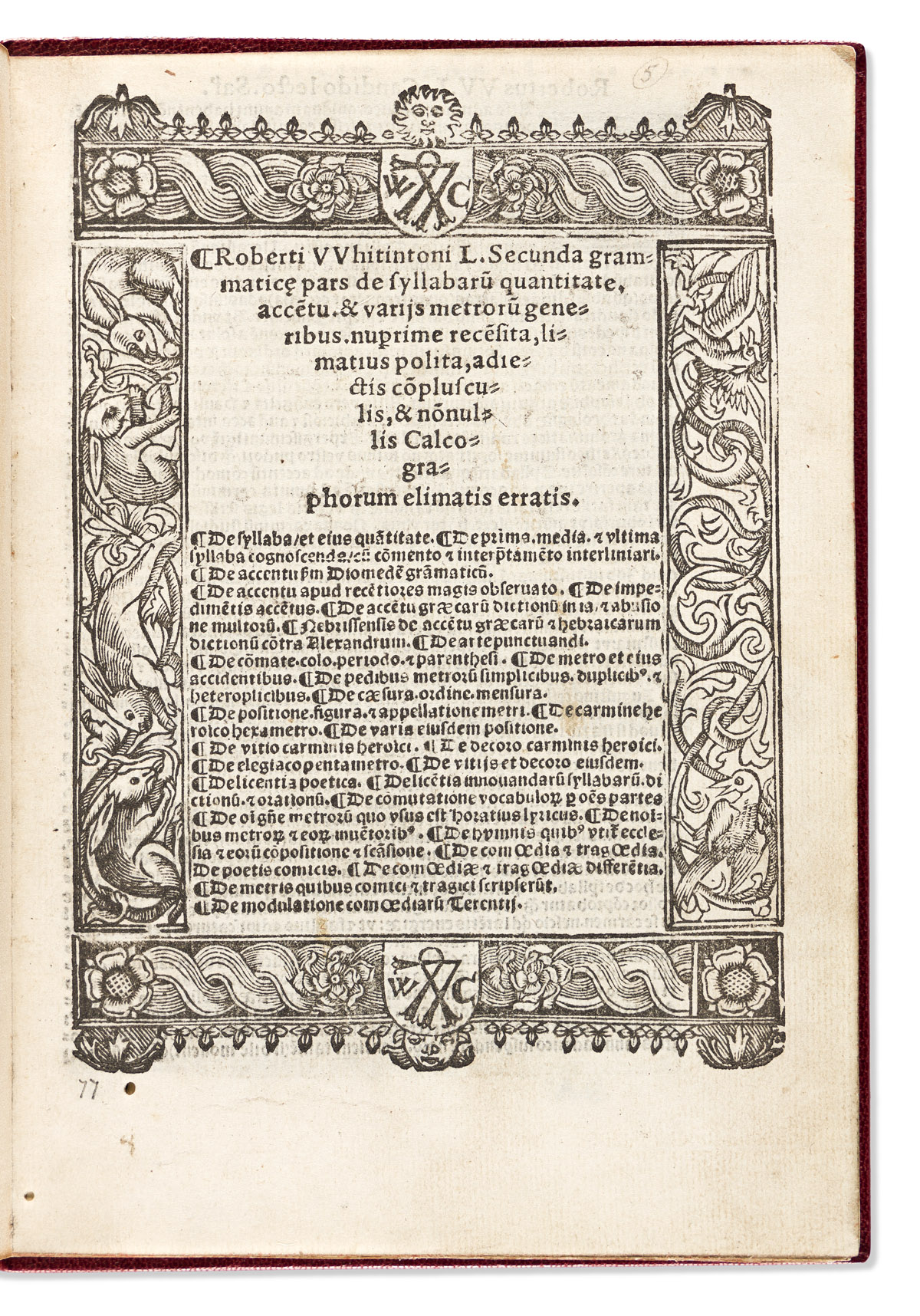 Whittington, Robert (fl. circa 1560) [De Syllabarum Quantitate] Secunda Grammatic[a]e Pars de Syllabaru[m] Quantitate.
